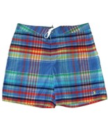 Men&#39;s POLO Ralph Lauren 36 Blue Plaid Multi-color Flat Front Board Shorts - $361.64 MXN