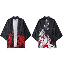 Japanese Kimono Jacket Ukiyoe Koi Fish Print Harajuku 2022 Hip Hop Men Japan Str - £62.46 GBP
