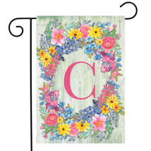 Spring Monogram Letter C Garden Flag Floral Wreath 12.5&quot; X 18&quot; - £12.01 GBP