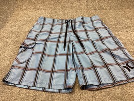 Hurley Board Shorts Mens 34 Blue Cargo Pocket Swim No Liner Plaid Trunks... - £11.15 GBP