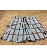 Hurley Board Shorts Mens 34 Blue Cargo Pocket Swim No Liner Plaid Trunks... - $14.84