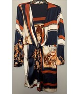 Fashion Nova Orange Blue Ivory Floral V-Neck Long Sleeve Dress Women Siz... - $341.80 MXN