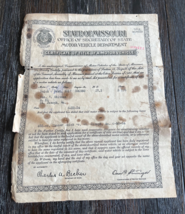 1917 Buick Roadster Certificate of Title Motor of a Vehicle Missouri Ant... - $186.99