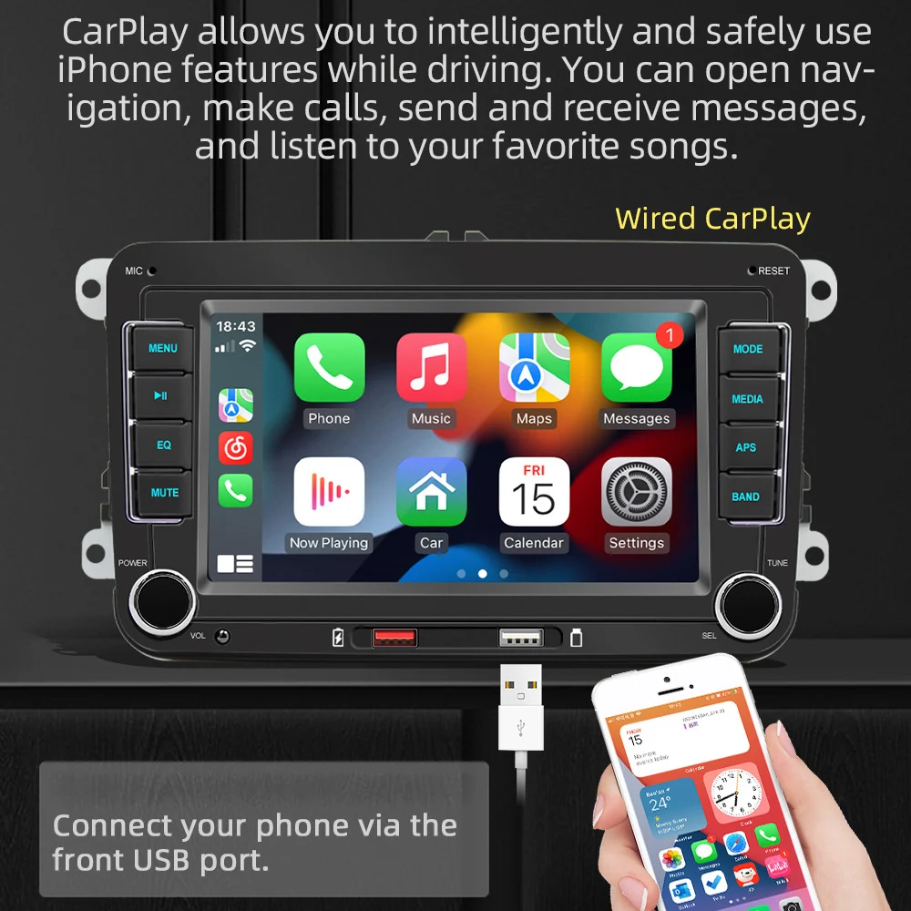 Cacagoo 7 Inch Car Stereo MP5 Player with Touchscreen, BT, Carplay, and Androi - £52.31 GBP