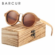 BARCUR Polarized Sunglasses Wood Round Sun glasses Male Shades Oculos de... - $44.28