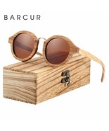 BARCUR Polarized Sunglasses Wood Round Sun glasses Male Shades Oculos de... - £34.76 GBP