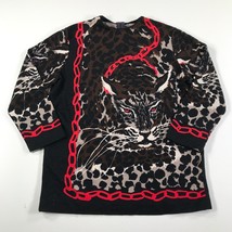 Vintage Snow Leopard Shirt Womens 8 Black Brown Red Chains Brookvally Fairfield - £55.84 GBP