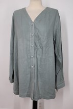 Vtg Eileen Fisher M Sage Green Silk V-Neck Button-Front Tunic Top - £34.56 GBP