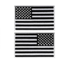 Choose Style 5&quot; x 3&quot; Black and White AMERICAN FLAG White Border iron on patch - £8.69 GBP+