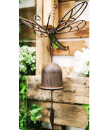 Cast Iron Beautiful Cottage Garden Dragonfly Bell Wind Chime Hanging Mobile - $45.26 CAD