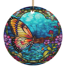Colorful Butterfly Ornament Stained Glass Art Flower Wreath Xmas Gift - £11.64 GBP