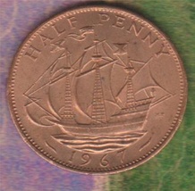 1967 British UK Half Penny coin Rest in peace Queen Elizabeth II Age 57 ... - $2.59