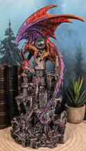 Red Behemoth Dragon Protecting Castle With Precious Gemstone Figurine 12... - $39.99