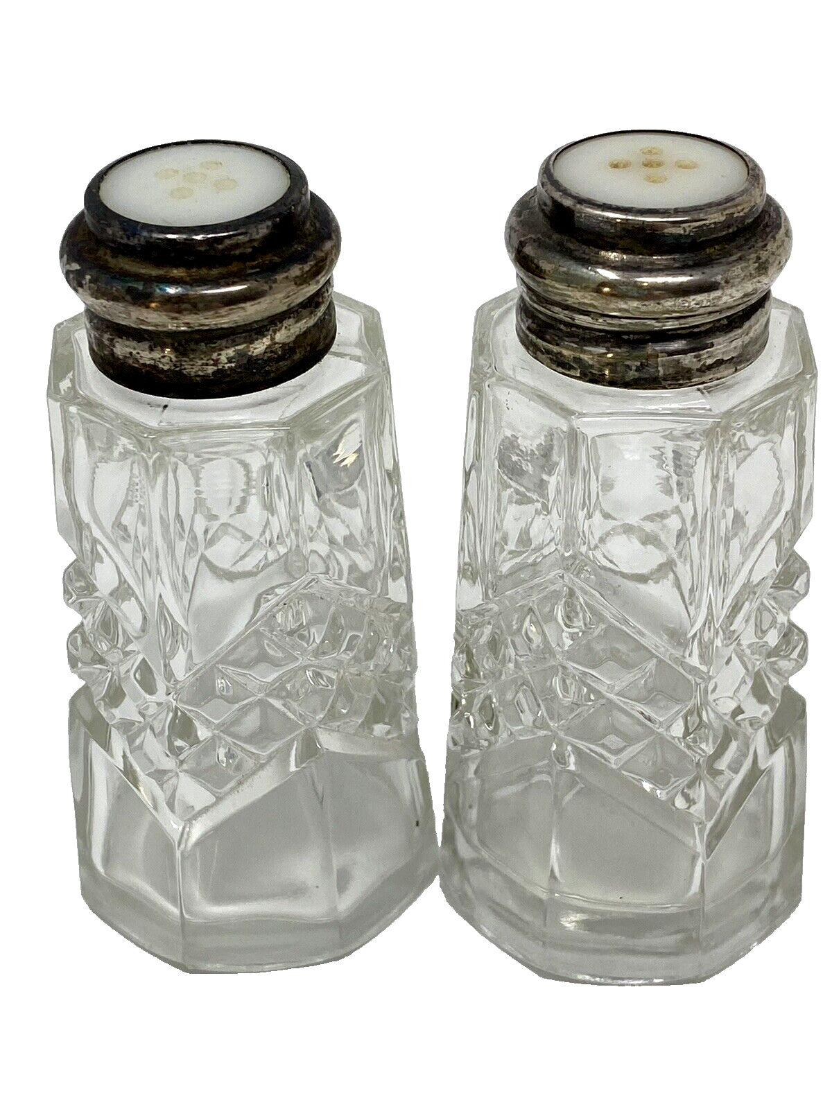 Vintage Crystal and Sterling Silver Salt and Pepper Shakers - $9.49