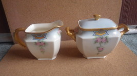 Antique Lenox American Belleek Hand Painted Creamer And Sugar Bowl C1910 Mahling - £159.87 GBP