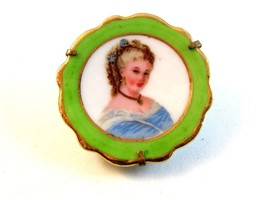 Vintage Hand Painted Portrait of a Woman Brooch Branded Limoge France - £68.11 GBP