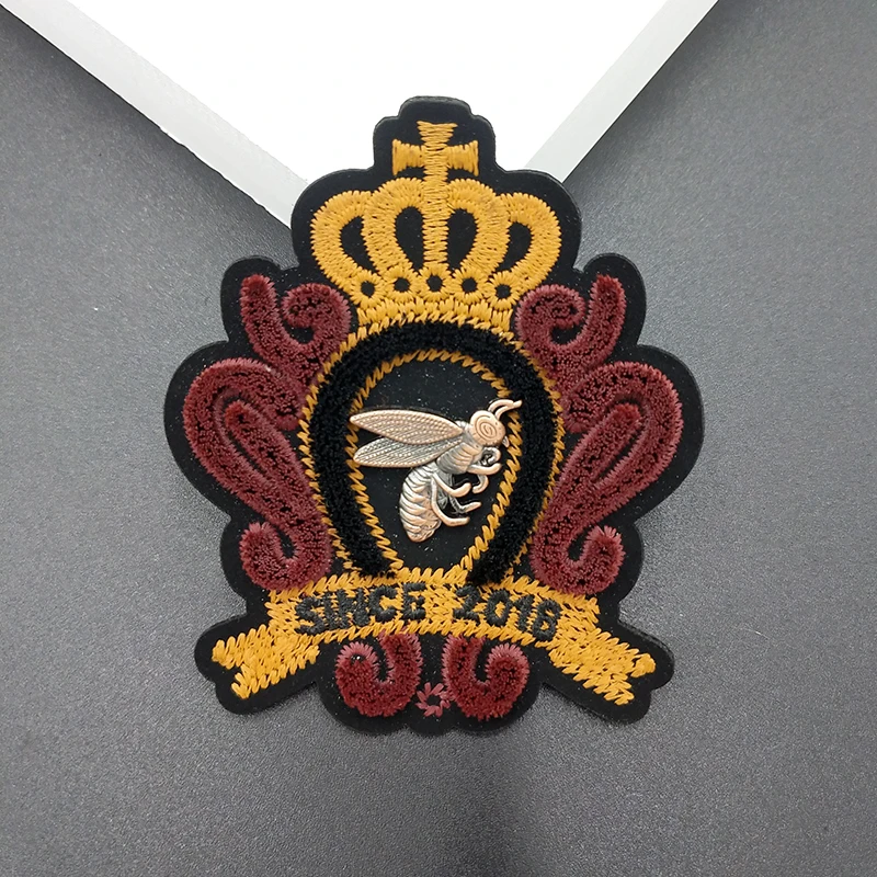 2-Piece Crown Bee Embroidery Patches | Sew-On Jacket &amp; Hat Accessories - £17.94 GBP