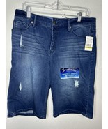 Miracle Jean Faith Roll Bermuda Misty Sky Wash Blue Jean Shorts Size 14 - $27.99