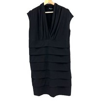 En Focus dress 14 W womens sleeveless ruffle pleated fitted V neck black - £7.88 GBP