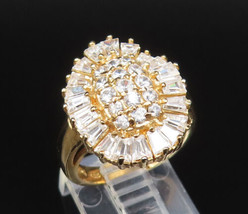 925 Silver - Vintage Gold Plated Sparkly Cubic Zirconia Ring Sz 6.5 - RG... - £30.01 GBP