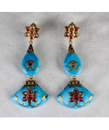 Antique Diamond Ruby 22K Gold Jadau Magnesite Turquoise Ladies Dangle Ea... - $3,230.00