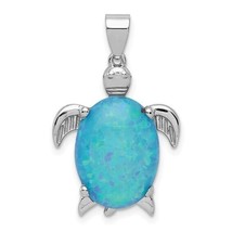 Sterling Silver Rhodium plated Created Opal Inlay Sea Turtle Pendant - £75.36 GBP