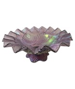 Fenton Purple Iridescent Leaf Aubergine Stretch Epergne Glass Footed Bow... - $174.72 CAD