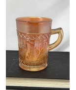 Antique Carnival Glass Dugan Marigold Stork &amp; Rushes Lattice Band Mug Cu... - $14.96