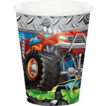 Monster Truck Rally 9 oz Hot/Cold Cups 8 Pack Paper Boy Kids Birthday Tableware - £12.78 GBP