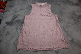 Rewind Shirt Women Medium Pink Sleeveless Lightweight Lace Tank High Neck - £18.12 GBP