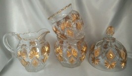EAPG U.S. Glass Shoshone-Victor Clear/Gold Diamond Flower 4-pc Set:  Dome, Vases - £30.74 GBP