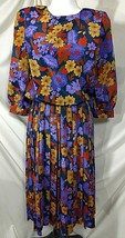 Vintage SHELLY MICHAELS Pleated Dress Small Sz 7 8 Purple Black Gold Red... - $67.23