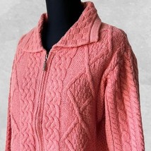 Aran Crafts Irish Merino Wool Coral Pink Collared Zip Cardigan Sweater-W... - $123.45