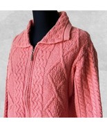 Aran Crafts Irish Merino Wool Coral Pink Collared Zip Cardigan Sweater-W... - $2,274.99 MXN