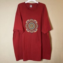 Red T-Shirt With Multicolor Inset Mandala Design Size 4X Unisex Knit Top - £19.46 GBP