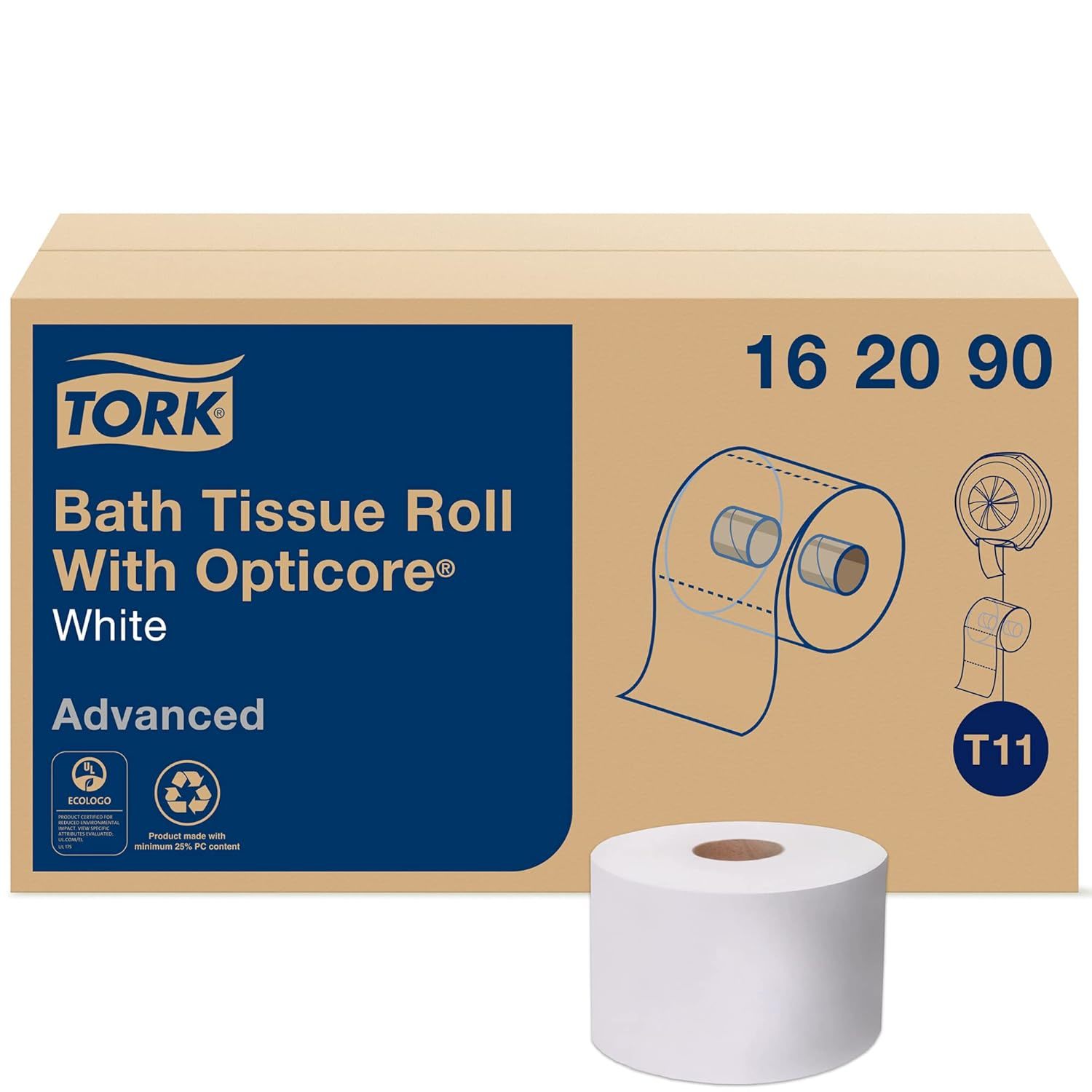 Tork OptiCore Mid-size Toilet Paper Roll White T11, Advanced, 2-ply, 36 x 865 sh