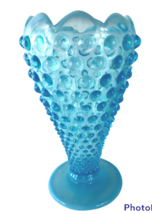 Fenton Blue Opalescent Hobnail Cone Vase 5.75&quot; Ruffled Vintage - £25.80 GBP