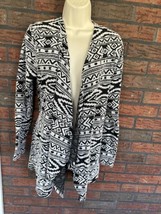 American Eagle Open Cardigan Medium Long Sleeve Sweater Black White Knit... - £14.95 GBP