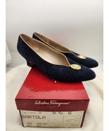 Salvatore Ferragamo, Women Shoes, Size 6.5, Color: Navy Blue With Gold Trim - £61.71 GBP