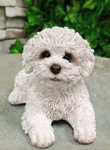 Realistic Adorable White Bichon Frise Puppy Dog Lying On Belly Pet Pal Figurine - £28.20 GBP