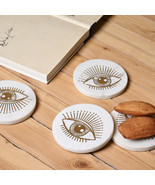 Round Marble Coasters &amp; White Cup Mats Coffee Table Decor for Housewarmi... - £25.26 GBP+