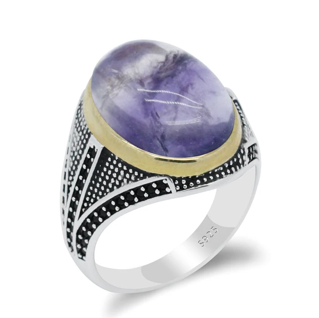 Luxury Vintage Sterling Silver Ring 16x12MM Big Oval Fluorite Rings For ... - $53.55