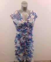 Jessica Sleeveless Dual V Neck Back Zip Layered Dress Size 12 Blue Purple - $7.92