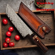 Handmade Nakiri Knife Japanese Damascus Steel Chef Knife Vehetables Kitchen Tool - £154.81 GBP