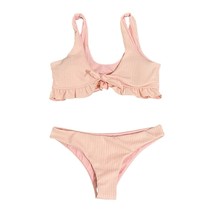 Shein Ruffle Trim Textured Tie Front Bikini Size M Peachy Pink Coquette ... - $9.99