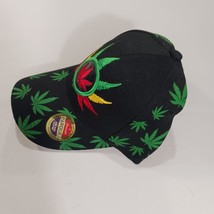 Parquet Marijuana Leaf Men's Back Strap Black Cotton Blend Baseball Cap Hat image 12