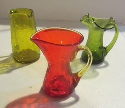  Vintage lot Crackle  Glass Small Pitchers  - £20.99 GBP
