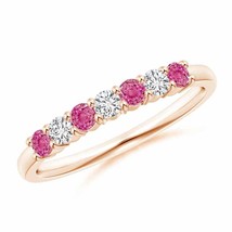 ANGARA Half Eternity 7 Stone Pink Sapphire &amp; Diamond Wedding Band in 14K... - £663.91 GBP