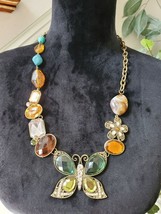 Abstract Custom Multicolor Beaded Chunky Fashion Jewelry Butterfly Necklace - £23.98 GBP