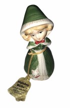 Vintage Jasco Holiday Belle Caroler in Green with Kitty Bisque Porcelain... - $7.16